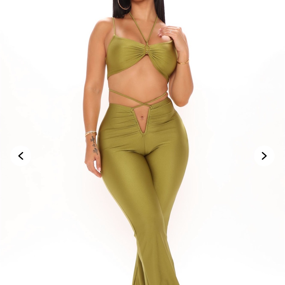 Fashion Nova Olive Green Flare Jumpsuit